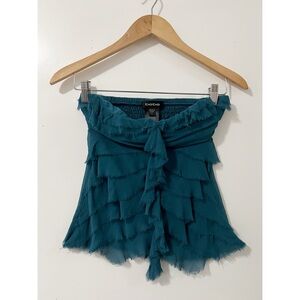 Bebe Teal Y2K Vintage Ruffled Strapless Blouse Size Small